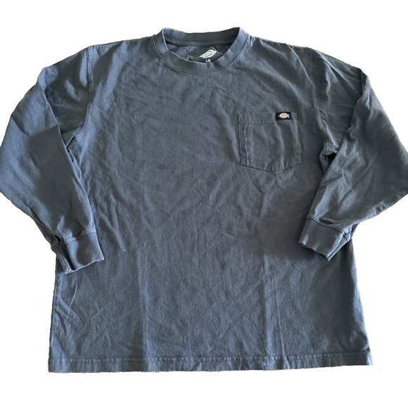 DICKIES Heavyweight Long Sleeve T Shirt Crew Neck Pocket Tee Large Mens L Grey - Picture 1 of 5